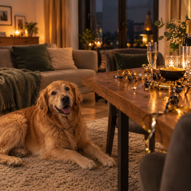 Entspannter Hund an Silvester in gemütlicher Ferienunterkunft