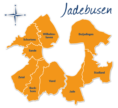 eine Übersichtskarte mit Orten am Jadebusen