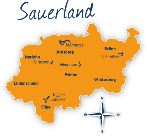 Karte vom Sauerland mit Seen